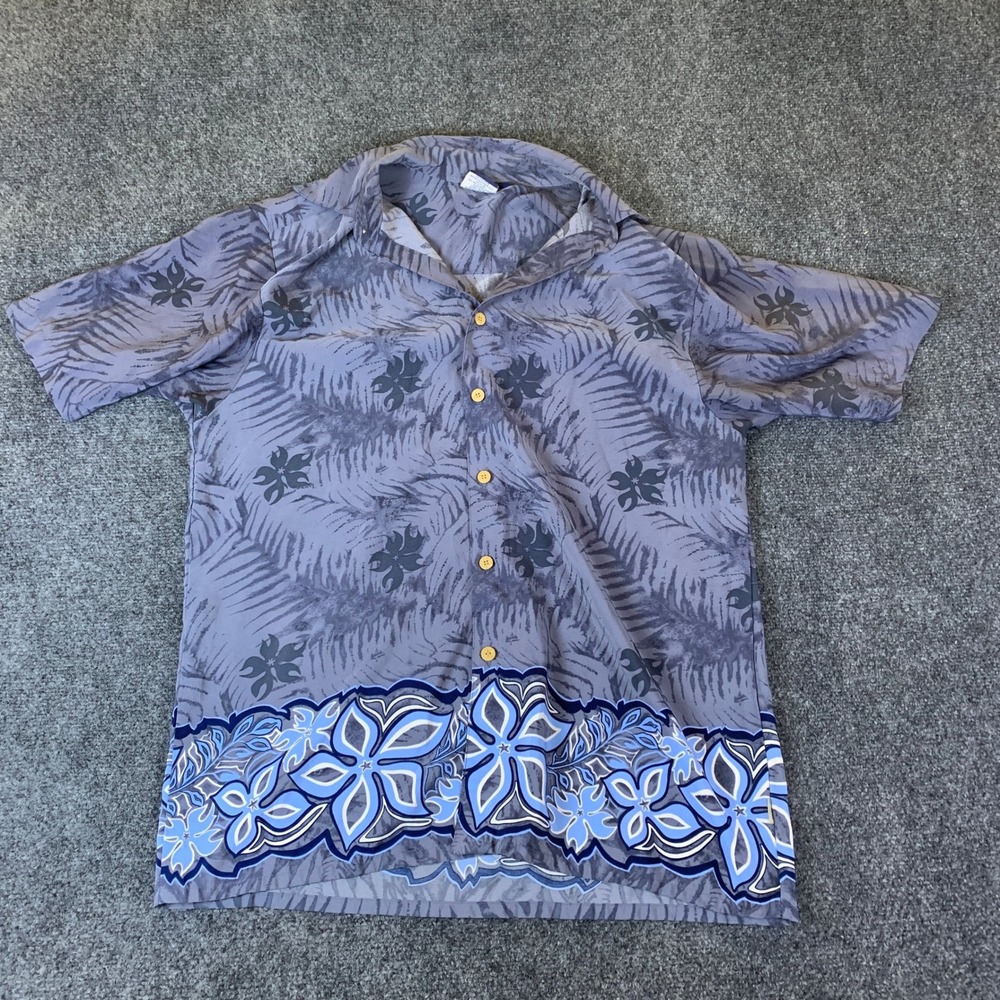 Sideout Hawaiian Shirt Men Large Purple Blue Palm Floral Border Vintage